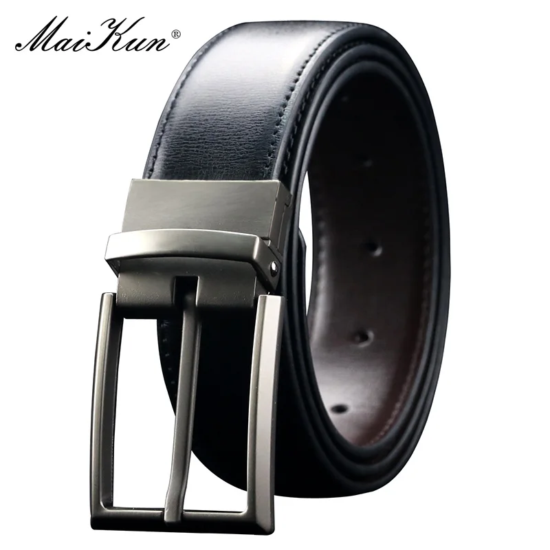 Top Trends: Maikun Belt Men's Reversible Leather Dress Belt Metal Pin Rotated Buckle Fashion Luxury Brand Male Belt High Quality Waistband Shoppable Styles