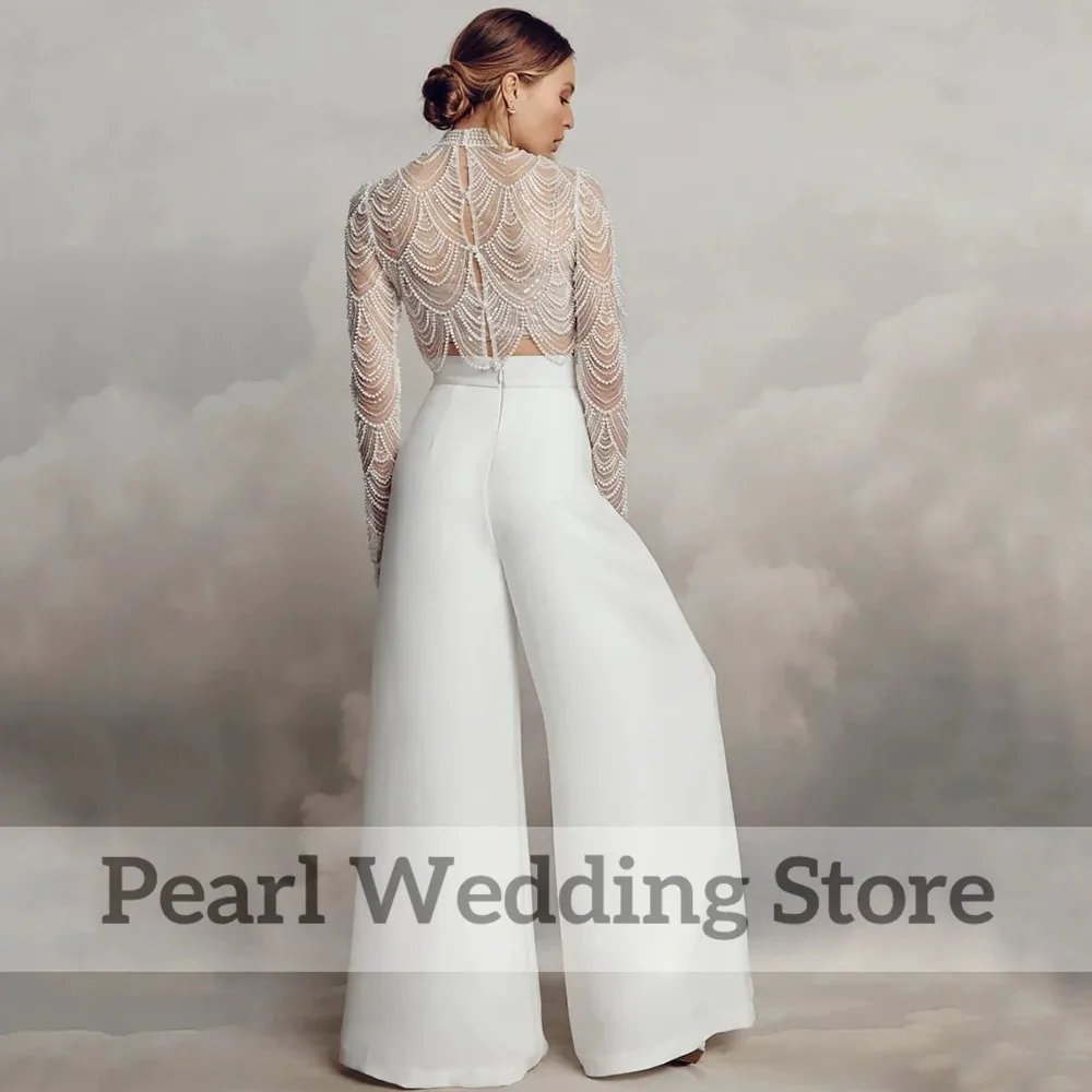 Top Trends: Exquisite High Neck Beading New Wedding Gown Sexy Illusion Long Sleeve Pearl Heavy Industry Bride Civil Custom Vestidos De Novia Shoppable Styles - Image 6