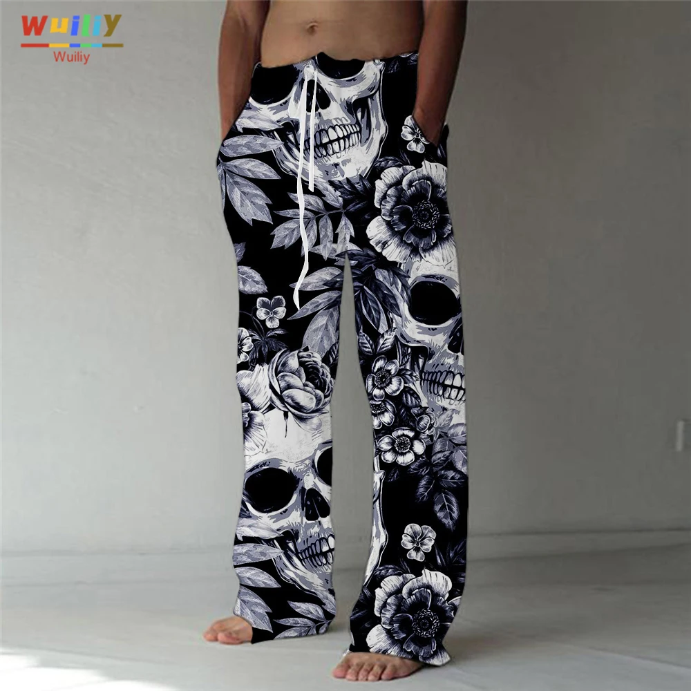 Top Trends: Men's Fashion Straight Trousers 3D Print Elastic Drawstring Design Front Pocket Pants Skull Graphic Prints Skeleton Comfort Soft Shoppable Styles