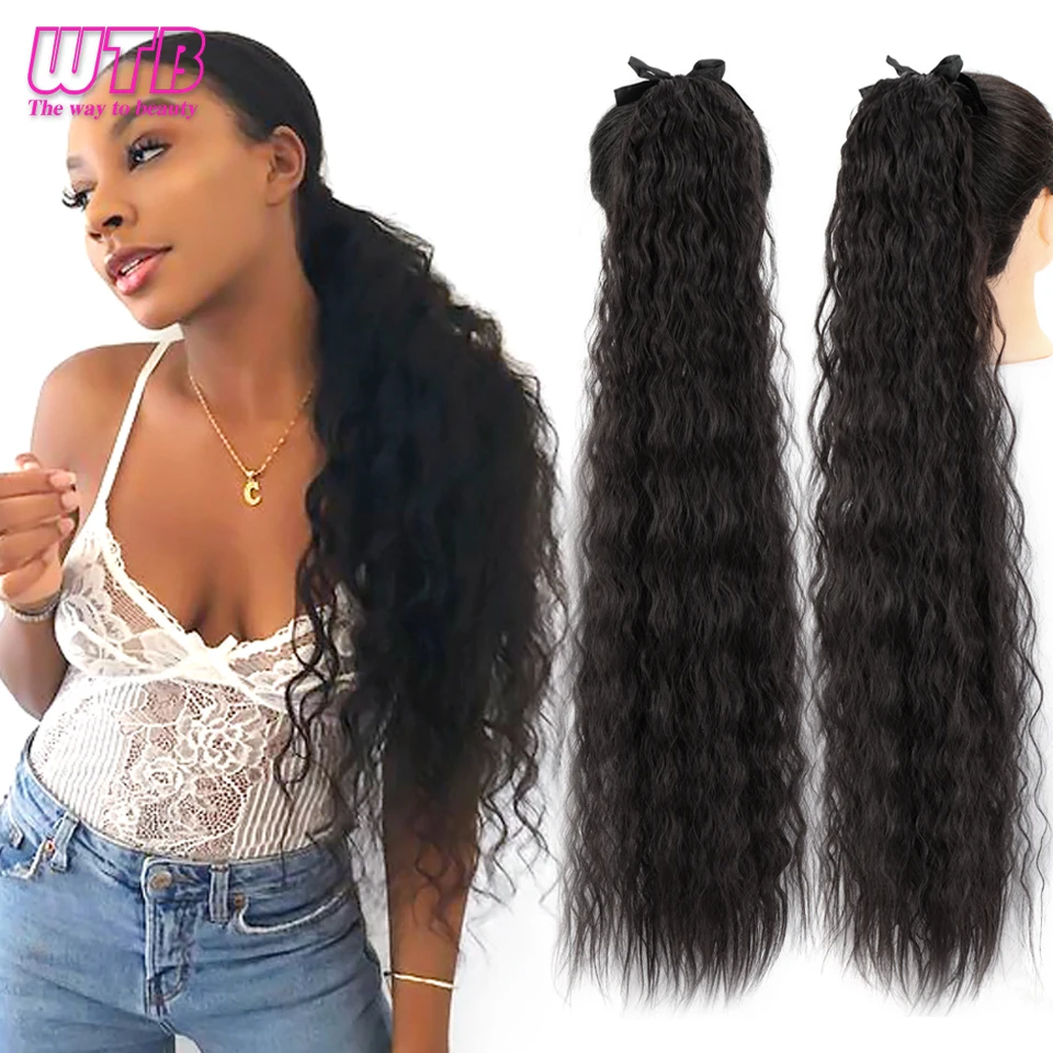 Top Trends: WTB Synthetic Long Curly Drawstring Ponytail For Women Black Brown Corn Curly Ponytail Extension Hairpiece Shoppable Styles - Image 4