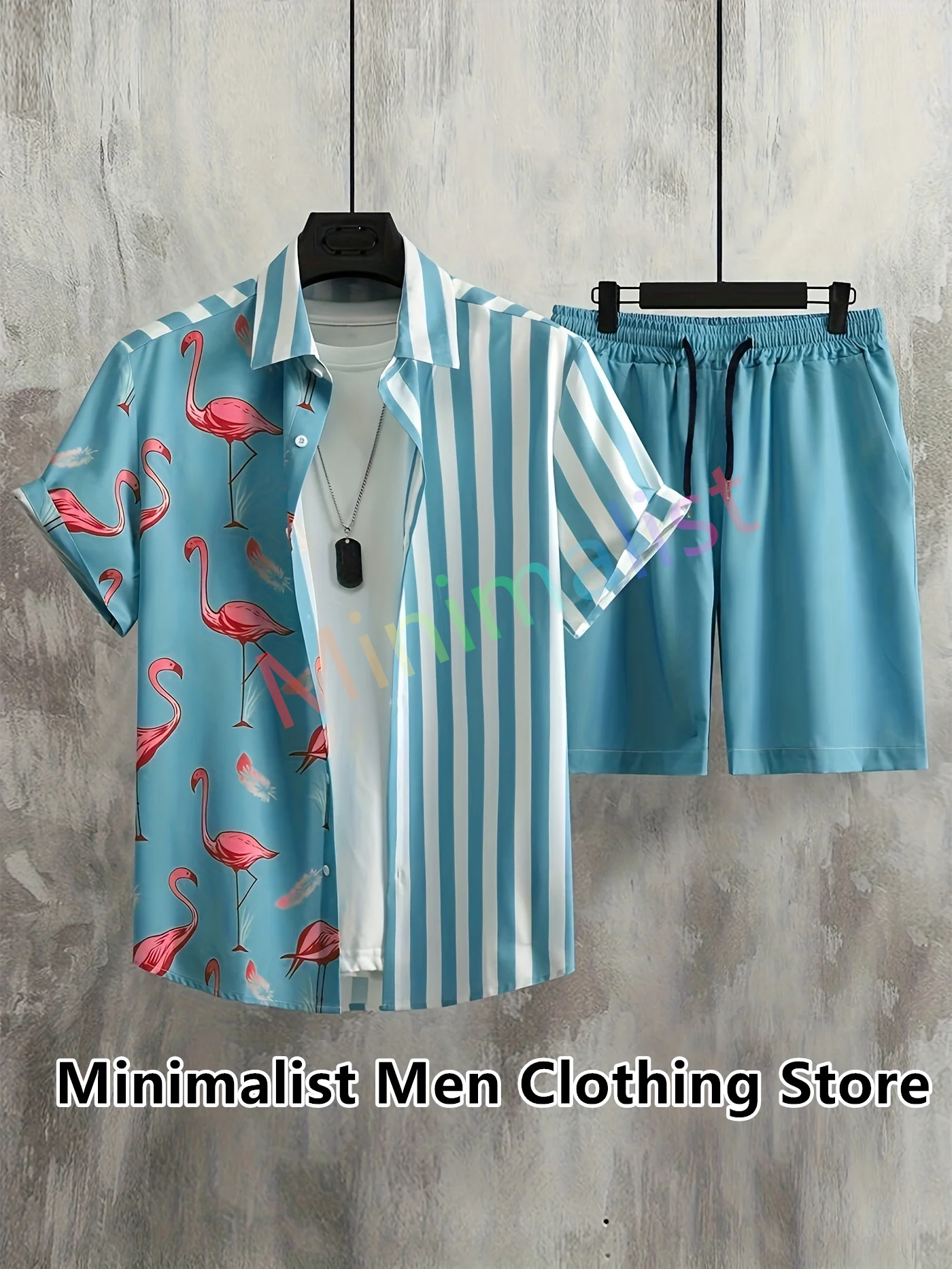 Top Trends: 2023 Men Sets Flamingo Strip Print Short Sleeve Casual Button Shirt Beach Shorts Suits Summer Street Vacation Hawaiian Outfits Shoppable Styles