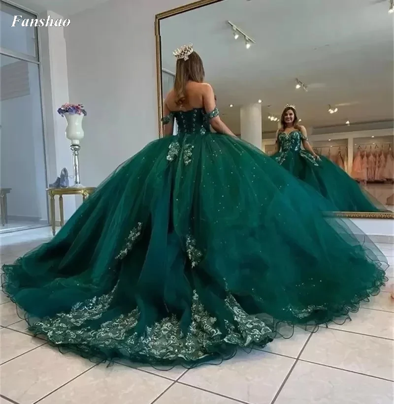 Top Trends: Fanshao Wd497 Off Shoulder Quinceanera Dress Appliques Beads Long Tulle Sweep 15 Year Party Birthday Princess Formal Gowns Shoppable Styles