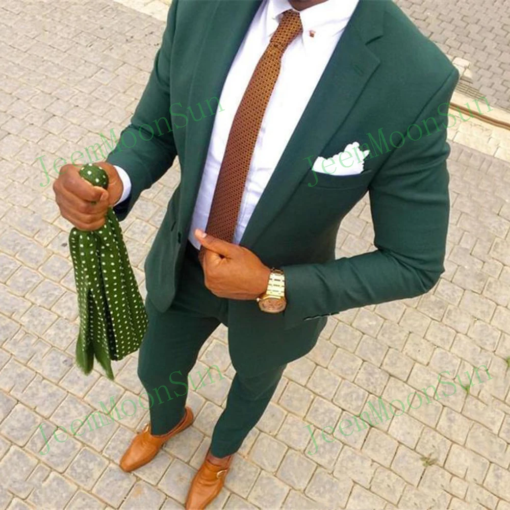 Top Trends: Green Mens Wedding Suits 2022 Groom Tuxedos Notched Lapel Men Suit Slim Fit Custom Made Groomsmen Two Pieces Terno Blazer+ Pants Shoppable Styles