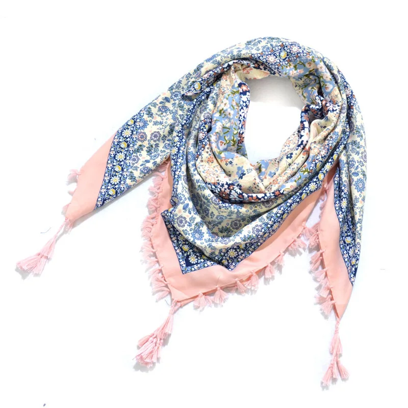 Top Trends: Big Square Handkerchief Boho Cotton Tassel Large Beach Russian Women's Scarf Winter Bohemian Floral Neck Wrap 115cm Foulard Shoppable Styles - Image 2