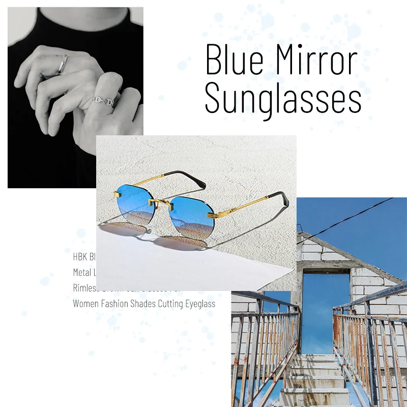 Top Trends: HBK Blue MIRROR Frameless Gold Metal Ladies Sunglasses Men Rimless Brown Sun Glasses For Women Fashion Shades Cutting Eyeglass Shoppable Styles - Image 4