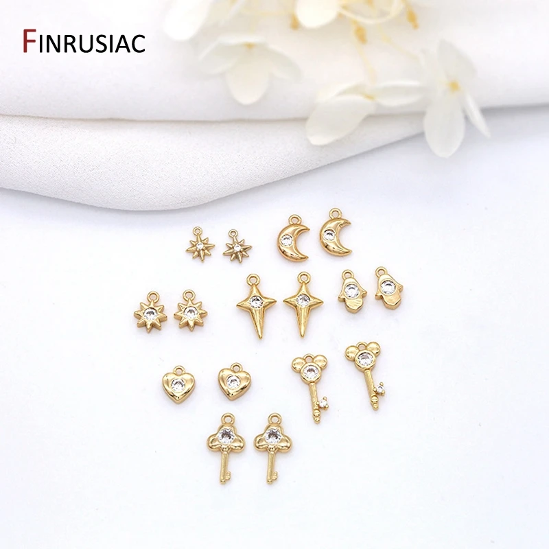 Top Trends: 14k Gold Plated Zircon Mini Key Heart Hamsa Star And Moon Small Pendants Accessories For Diy Jewelry Making Shoppable Styles