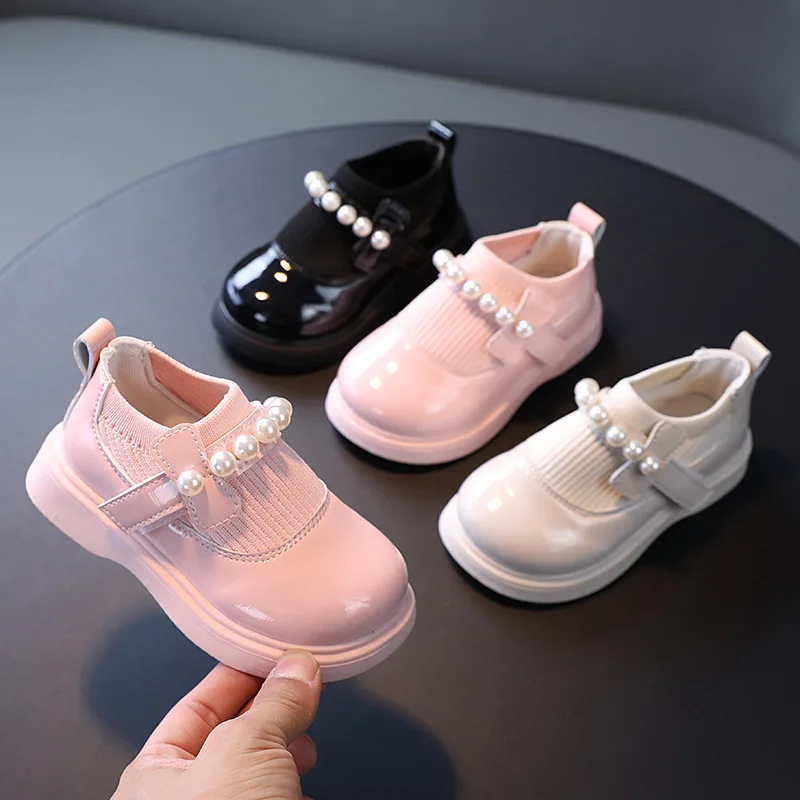 Top Trends: Baby Girls Leather Shoes Children Sneakers Sweet Princess Toddlers Girls Leather Flats Autumn Kids Shoes Black Pearls Beading Shoppable Styles