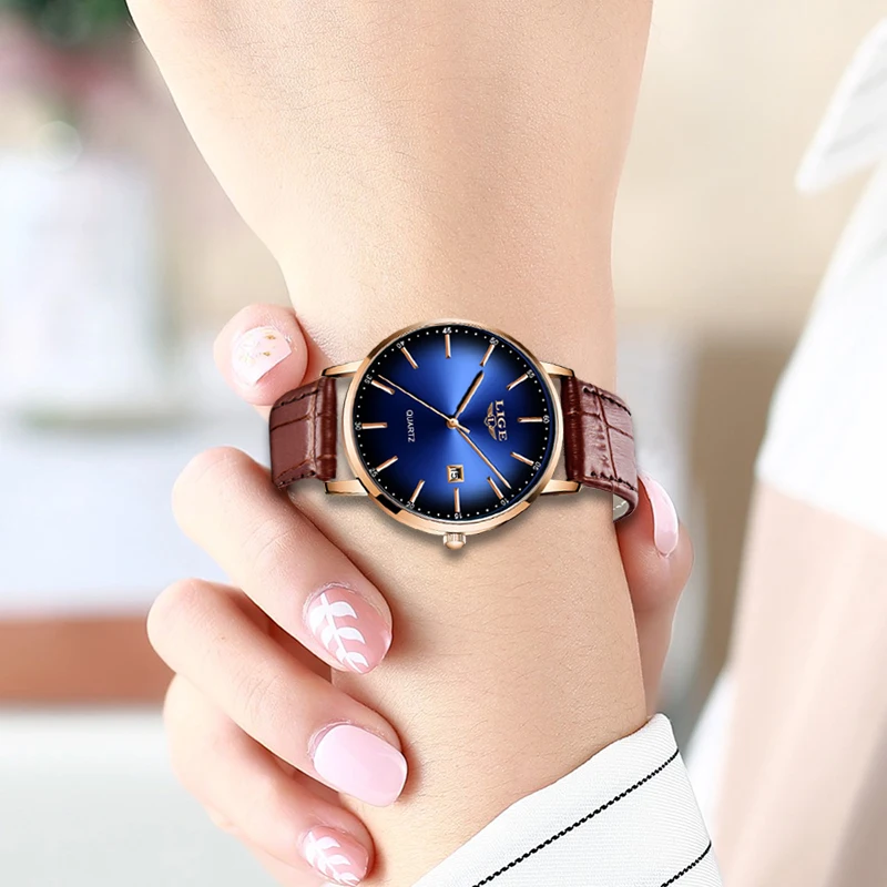 Top Trends: LIGE Womens Sport Watches Top Brand Fashion Casual Luxury Brown Leather Waterproof Wristwatch For Lady Quartz Wristwatch+ Box Shoppable Styles - Image 5