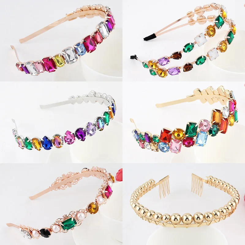 Top Trends: Colorful Gem Baroque Headbands For Women Diamond Hair Accessories Pearl Headband For Girls Crown Flower Hairbands Head Wrap Shoppable Styles