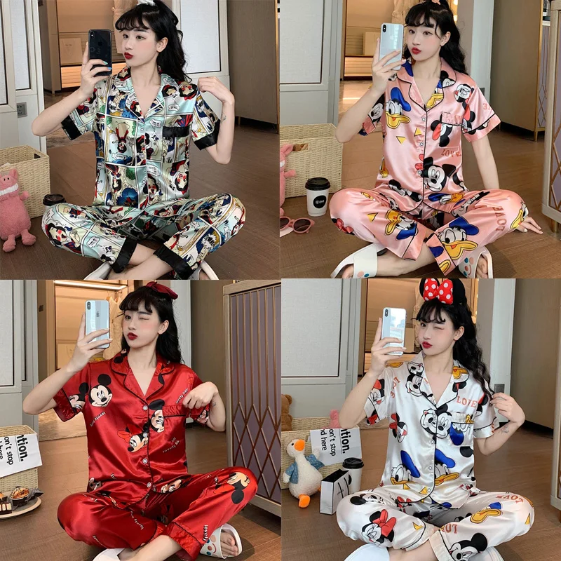 Top Trends: Mickey And Minnie Princess Print Pajamas Women Summer Ice Silk Short-sleeved Trousers Thin Summer Silk Home Service Suit Shoppable Styles