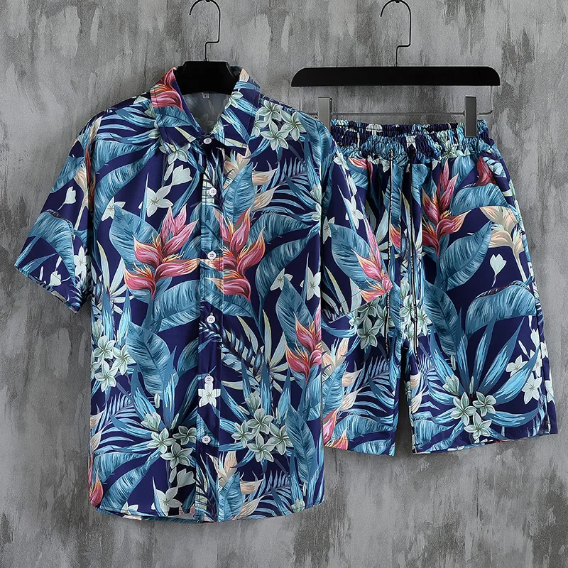 Top Trends: The New INS Popular Beach Shirt Suits, Short-sleeved Shirts And Drawstring Shorts, Hawaiian Print Floral Men's Clothes, Travel A Shoppable Styles