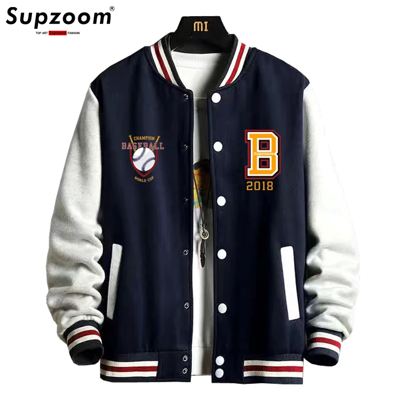 Top Trends: Supzoom New Arrival Letter Rib Sleeve Cotton Fashion Logo Single Breasted Casual Bomber Baseball Jacket Loose Cardigan Coat Shoppable Styles