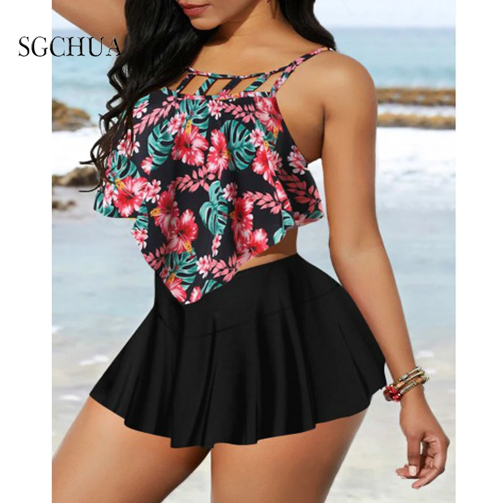 Top Trends: 2021 Women Ruched High Waist Bikini 2021 Plus Size Swimwear Summer Swimsuit Floral Beach Bathing Suit Ruffle Bikini Mujer Shoppable Styles