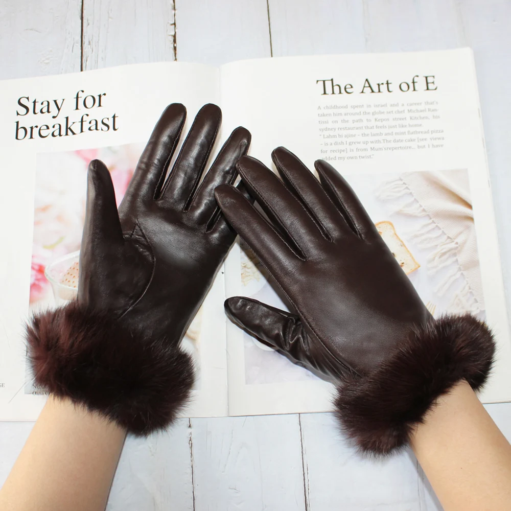 Top Trends: New Women's Sheepskin Material Rabbit Fur Mouth Fashion Fleece Lining Warm And Winter Brown Gloves In Autumn And Winter Shoppable Styles