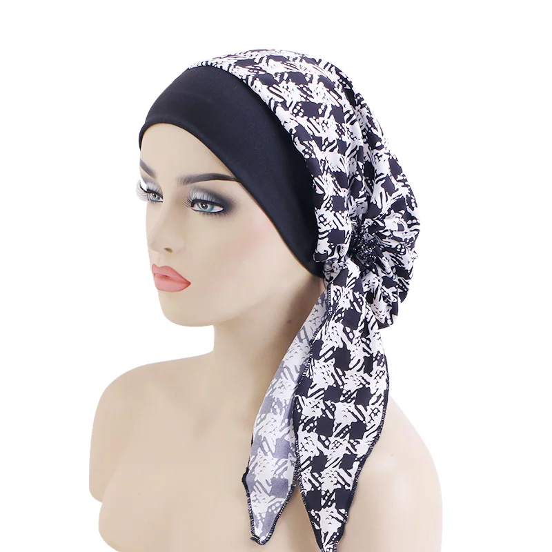 Top Trends: Women Printed Pre-tie Headscarf Elastic Muslim Female Turban Cancer Chemo Hat Hair Loss Cover Head Wrap Headwear Stretch Bandana Shoppable Styles - Image 3