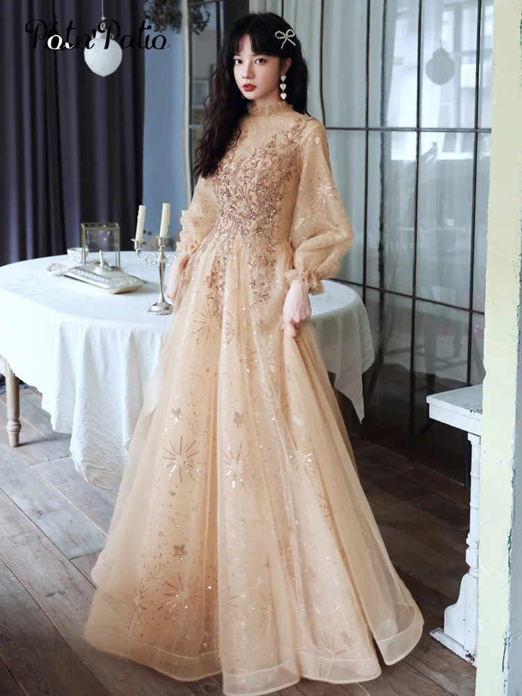 Top Trends: Modest Evening Dresses With Long Sleeves Luxury Appliquies Sequin Tulle Women Dresses Evening 2021 Shoppable Styles