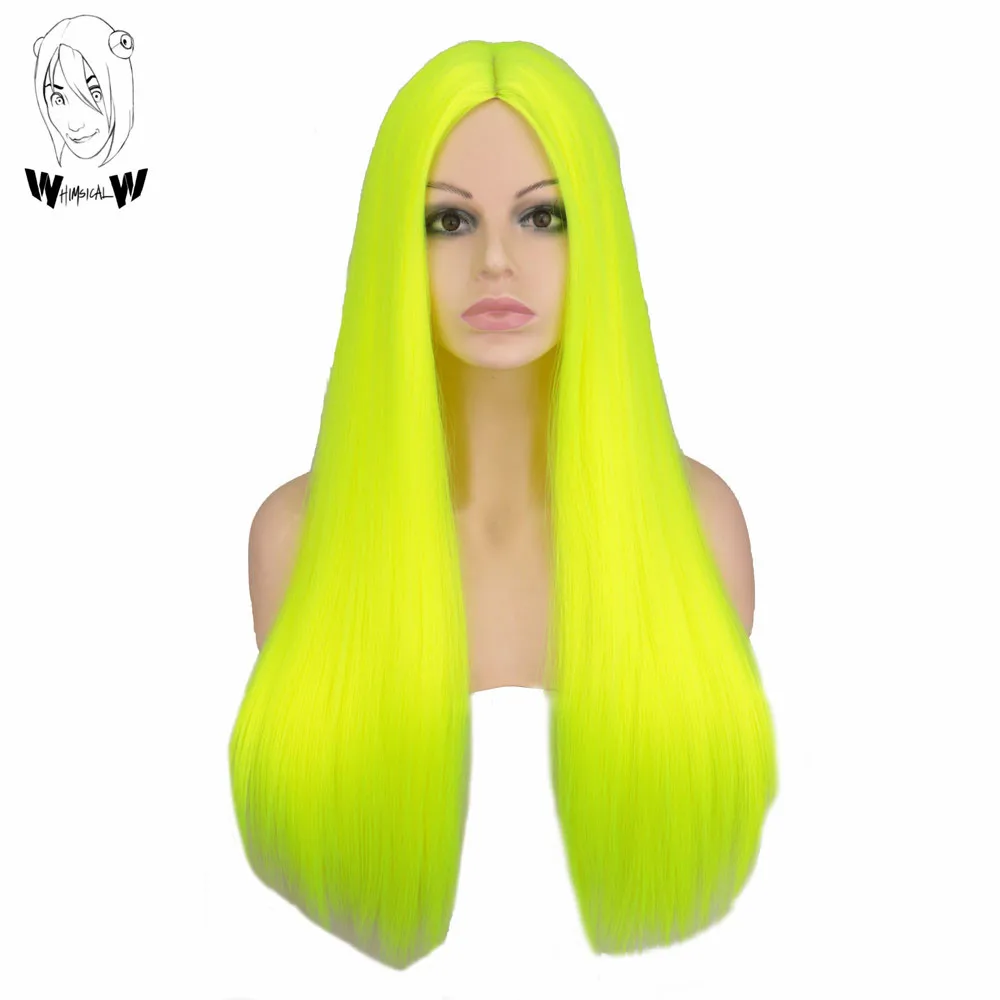 Top Trends: WHIMSICAL W Synthetic Simulated Scalp Neon Yellow Long Straight Wig For Women Heat Resistant Natural Party Halloween Hair Wigs Shoppable Styles