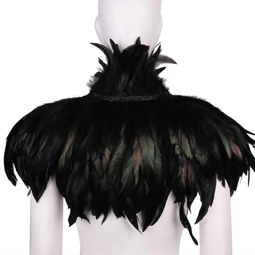 Top Trends: MSemis Adult Black Gothic Victorian Scarf Poncho Wrap Natural Feather Choker Collar Cape Shawl Stole Halloween Cosplay Costume Shoppable Styles - Image 3