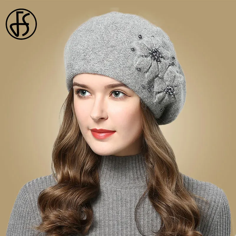 Top Trends: FS Winter Hats For Women Beanie Rabbit Fur 2023 Warm Knitted Hat Flower Double Layers Warm Beret Snow Caps Gorros Femme Shoppable Styles