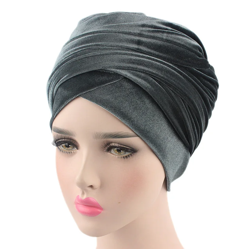 Top Trends: 2022 Plain Velvet Hijab Turban Cap Muslim Long-tailed Headscarf Hat Islamic Under Scarf Bonnet Ladies African Wrap Head Scarves Shoppable Styles - Image 2