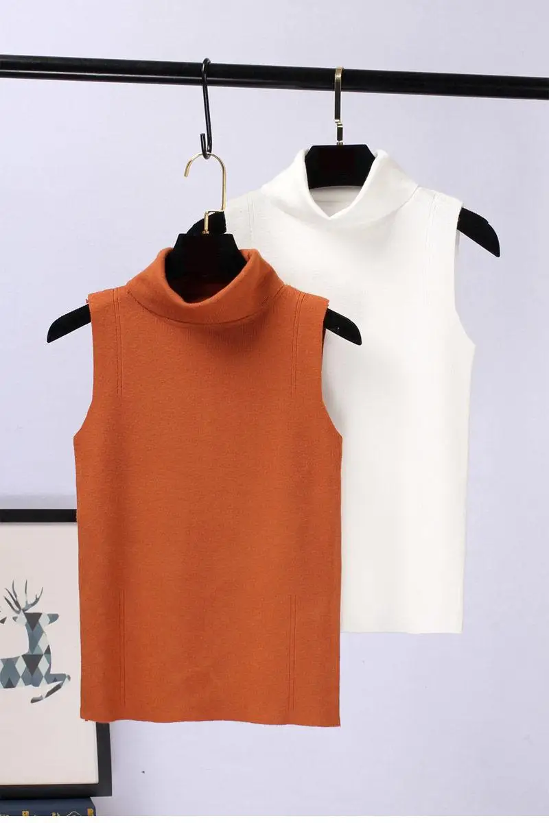 Top Trends: Women&#039;s Elegant Stretch Turtleneck Sleeveless Knitted Top Summer Autumn Soldi Color Pullover Sweater Lady Chic Basic Jumper Vest Shoppable Styles