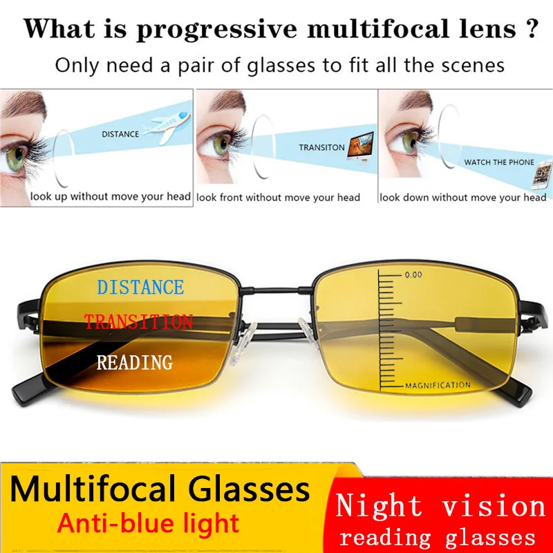 Top Trends: New Night Vision Progressive Multi-focus Reading Glasses Men Far And Near Dual-use Anti-blue Light Driving Presbyopia Glasses Shoppable Styles