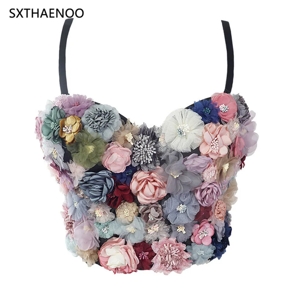 Top Trends: SXTHAENOO Sexy &amp; Charming Applique Floral Corselets Women&#039;s Bachelorette Bustier Bra Cropped Top Party Wedding Bralette Vest топ Shoppable Styles