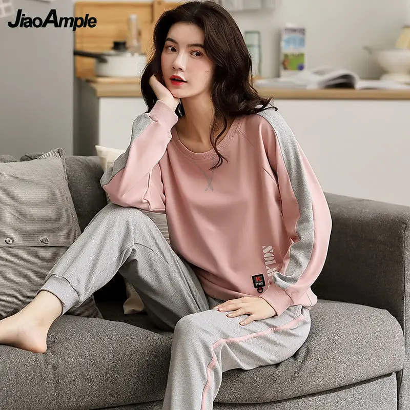 Top Trends: Pajamas Women Spring Autumn Loose Cotton Long-sleeved Trousers Nightie 2 Piece 2021 New Can Be Worn Outside Sports Homewear Suit Shoppable Styles