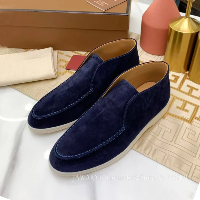 Top Trends: Comfort Suede Unisex High Top Loafers Round Toe White Rubber Sole Casual Flats Fashion One Pedal Couple Flat Mules Dress Shoes Shoppable Styles - Image 4