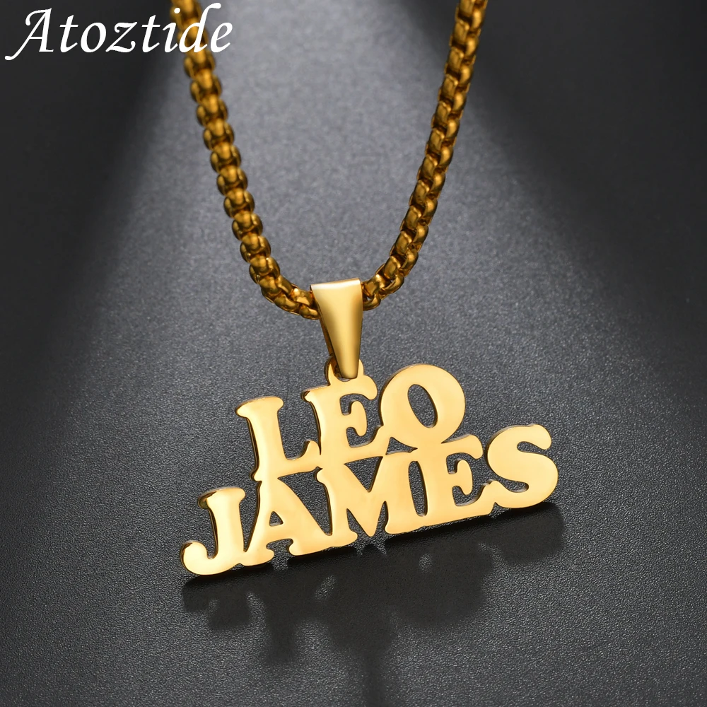 Top Trends: Atoztide Christmas Women Men Personalized Jewelry Stainless Steel Custom Name Pendant Necklaces Square Beads Chain Gifts Shoppable Styles