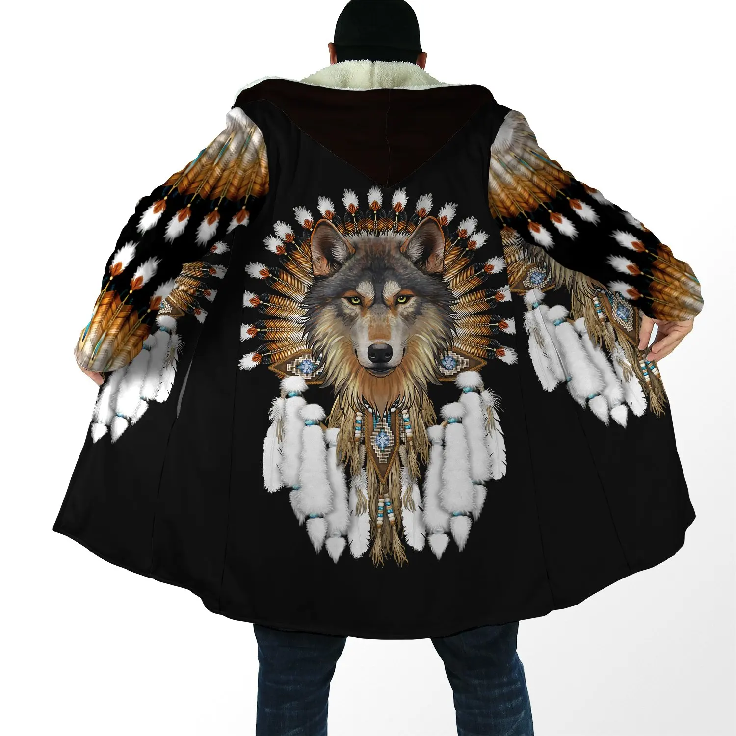 Top Trends: 2021 Winter Mens Cloak Beautiful Tribal Native Wolf 3D Full Printing Thick Fleece Hooded Coat Unisex Casual Warm Cape Coat DP15 Shoppable Styles