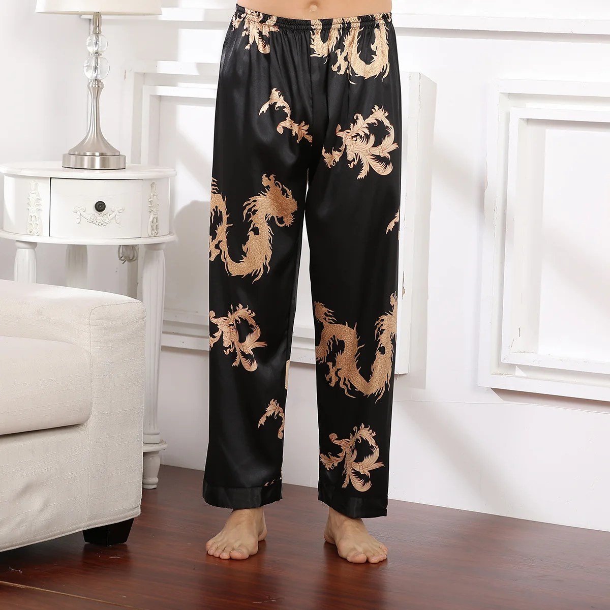 Top Trends: Print Pants Satin Sleepwear Men Pajamas Sleep Bottoms Casual Nightwear PJS Faux Silk Pijamas Home Pants Spring Summer New Shoppable Styles