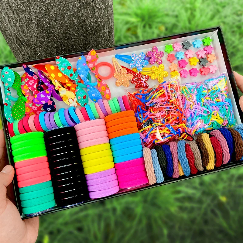 Top Trends: Girls Candy Color Cute Elastic Hair Bands Set Flower Hair Ring Hair Clip Child Baby Ponytail Holder Headband Hair Accessories Shoppable Styles