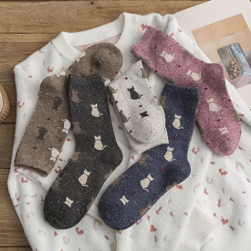 Top Trends: 1 Pair Autumn And Winter New Style Japanese Cute Socks Korean Cat Harajuku Socks Women Wool Kawaii Thicken Cute Socks Shoppable Styles