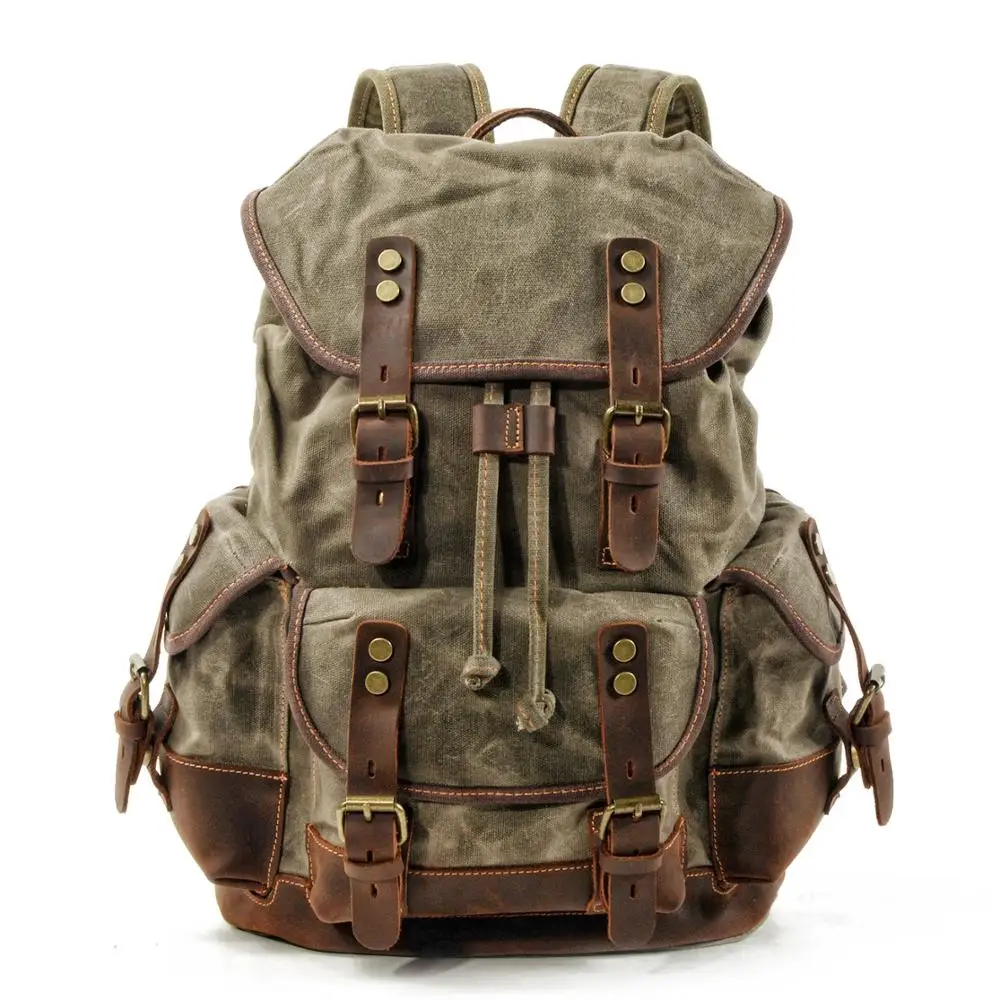 Top Trends: Waterproof Waxed Canvas Backpack Men Backpacks Leisure Rucksack Travel School Bag Laptop Bagpack Men Vintage Shoulder Bookbags Shoppable Styles