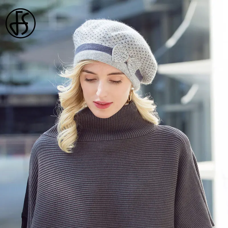 Top Trends: FS French Beret Hat For Women Warm Wool Hats 2023 Winter Beanie Caps Vintage Bowknot Black Beret Hats Elegant Ladies Casual Shoppable Styles - Image 6