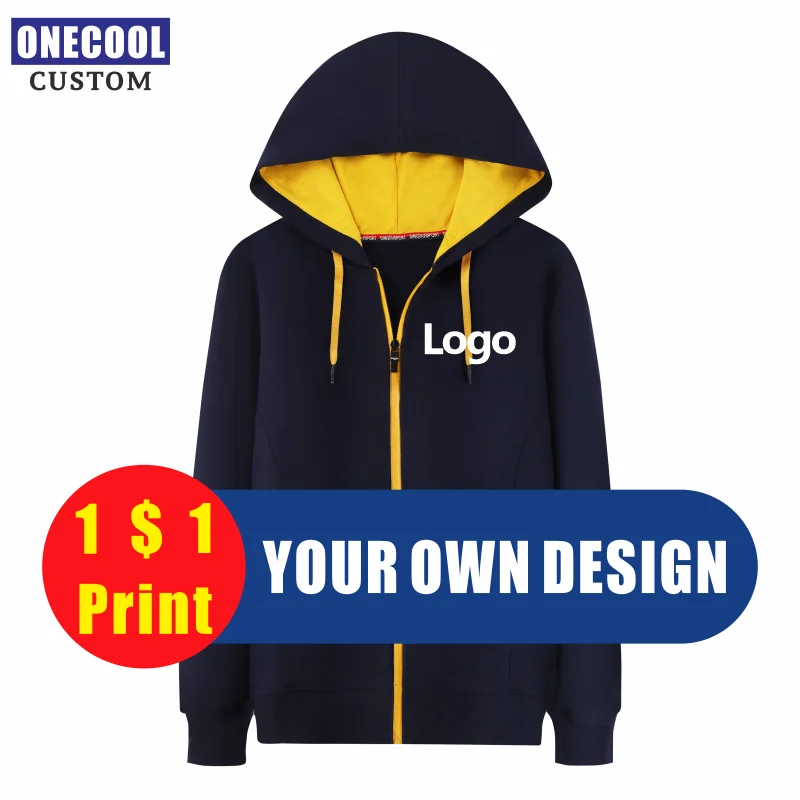 Top Trends: High Quality Cotton Zipper Jacket Custom Logo Embroidery Team Brand Sweatershirt Print Personal Design Hoodies ONECOOL Shoppable Styles