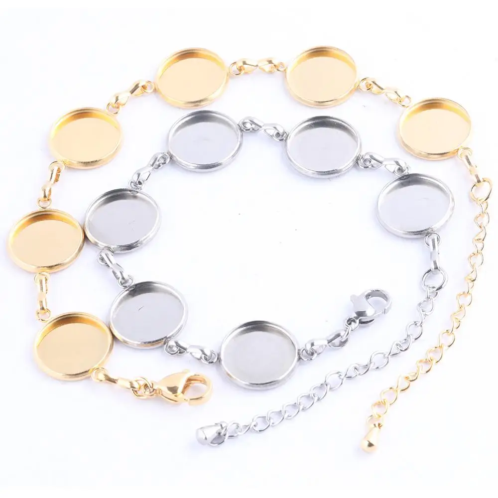 Top Trends: 2pcs Stainless Stee Gold Plated 12mm Round Cabochon Bracelet Base Setting Blanks Diy Bezel Trays For Bracelets Jewelry Making Shoppable Styles