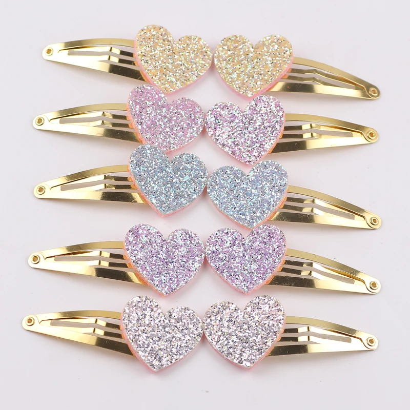 Top Trends: 10pcs / lot Small Size Girls Hairclips Glitter Heart Birthday Gift Baby Girls Hair Accessories Kids Hair Clip For Children Shoppable Styles