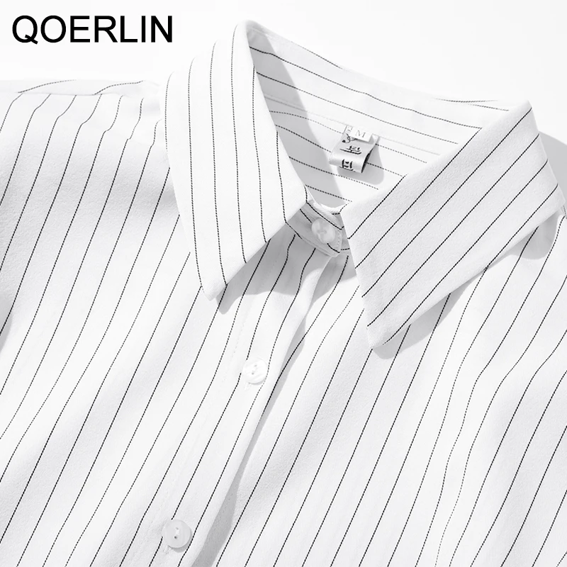 Top Trends: QOERLIN High End Striped Shirt Female OL Formal Temperament Long Sleeve Tops Blouse Women Turn-Down Collar Loose Casual Blusas Shoppable Styles - Image 6