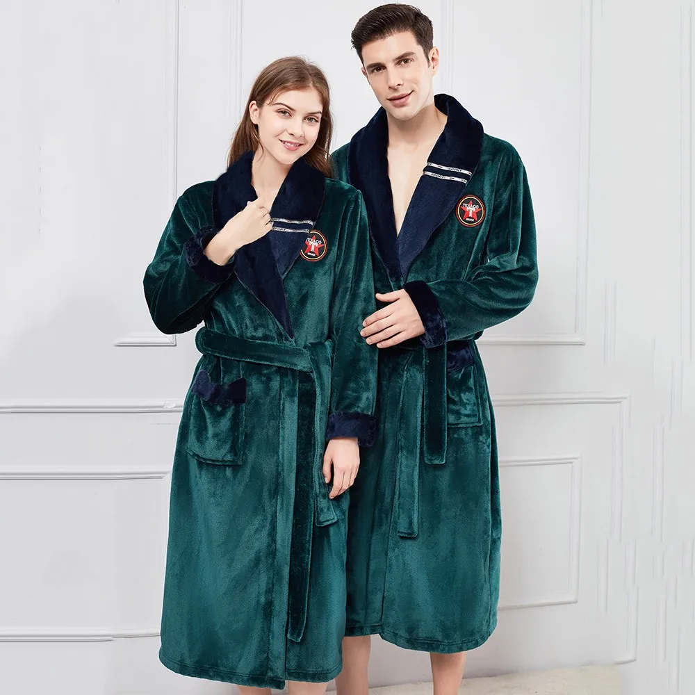 Top Trends: Winter Warm Lovers Kimono Bathrobe Sleepwear Lady Men Lengthen And Thicken Robe Flannel Casual Nightdress Homewear PLUS SIZE 3XL Shoppable Styles