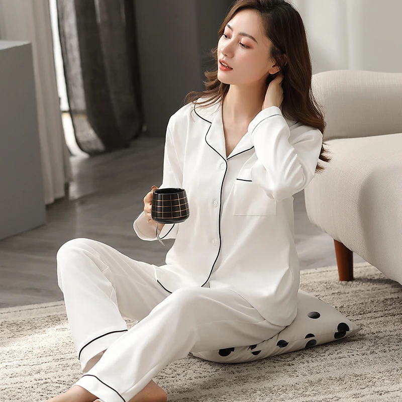 Top Trends: Fine Cotton Pajamas For Women PJ Full Sleeves Pijama Mujer Invierno Button-Down Winter Sleepwear Set Women White Cotton Pyjamas Shoppable Styles