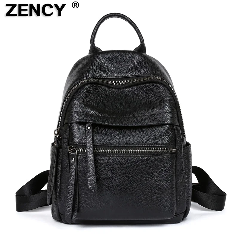 Top Trends: ZENCY High Quality Genuine Leather Black White Women Backpacks Lady Girl First Layer Cowhide Female School Book Style Backpack Shoppable Styles