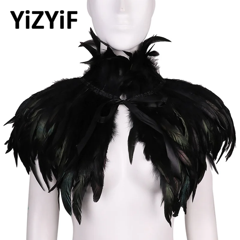 Top Trends: Gothic Victorian Feather Cape Shawl Scarf Feather Choker Gothic Wraps Poncho Stole Collar Halloween Cosplay Costume Rave Party Shoppable Styles