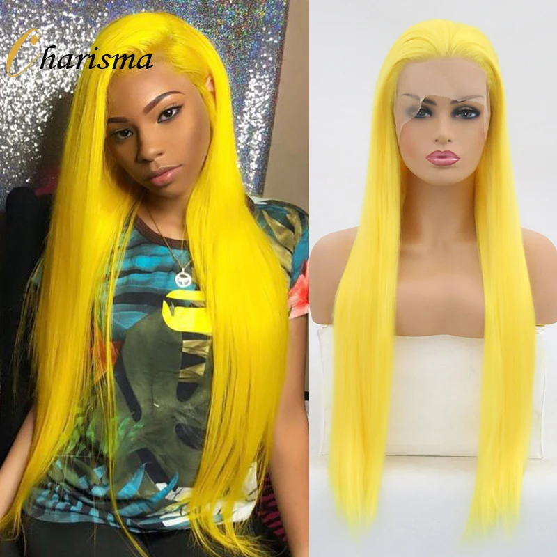 Top Trends: Charisma Synthetic Lace Front Wig For Women Yellow Wigs Long Straight Hair Natural Hairline High Temperature Fiber Cosplay Wigs Shoppable Styles