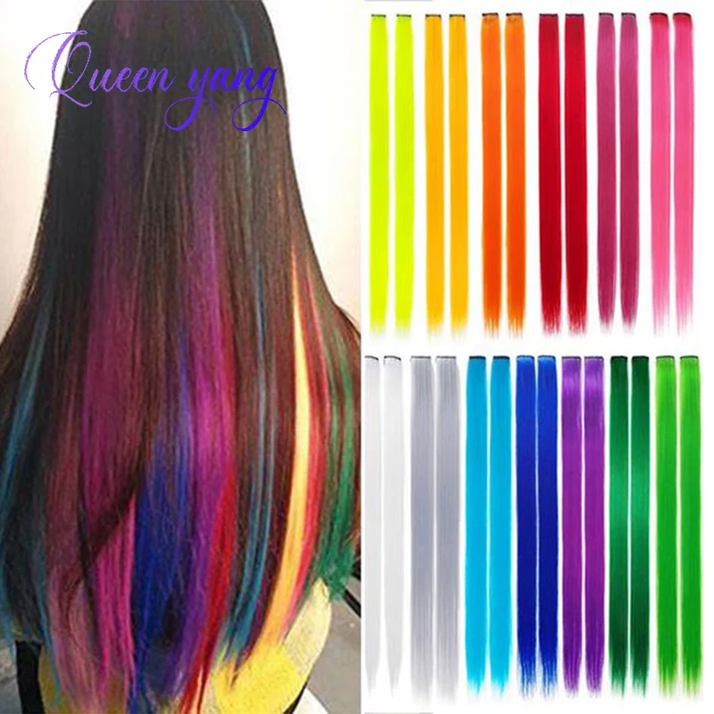 Top Trends: QUEENYANG Color Long Hair Straight Synthetic Heat-resistant Synthetic Extension Hair Rainbow Cord Clip On Hair Extension Wig Shoppable Styles