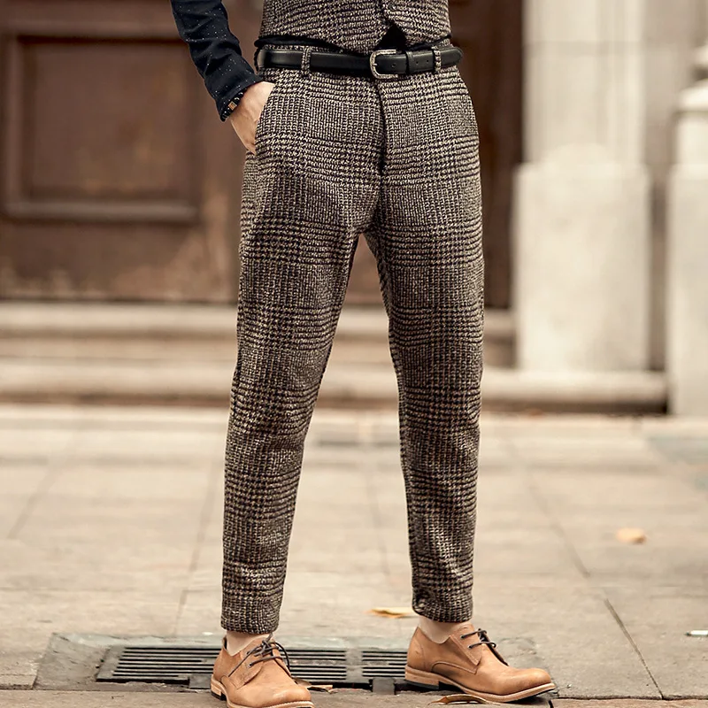 Top Trends: Classic Fit Mens Suit Pants Wool Tweed Coffee Slim Fit Pants Casual Trousers Groomman For Wedding Party Shoppable Styles