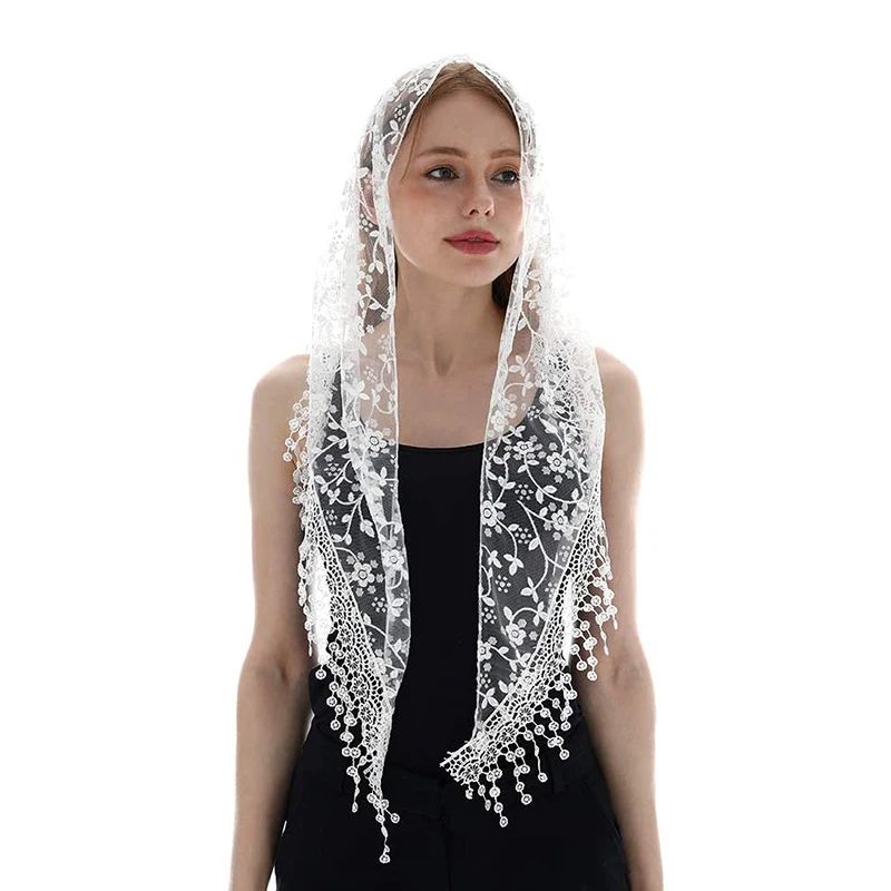 Top Trends: Women Lace Scarf For Church Tassel Triangle Scarf Sheer Floral Scarves Church Prayer Shawl Spanish Mantilla Lace Bufanda Mujer Shoppable Styles