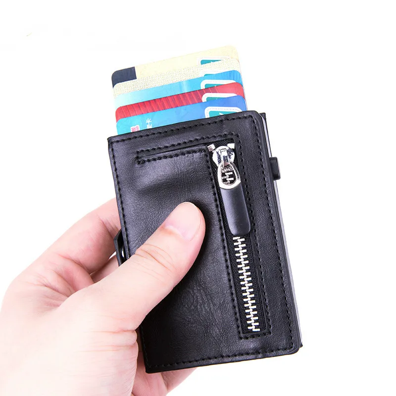 Top Trends: Customized Engraving Wallet RFID Credit Card Holder Hasp Single Box Smart Wallet Men Automatic ID Card Holder Zipper Coins Purse Shoppable Styles