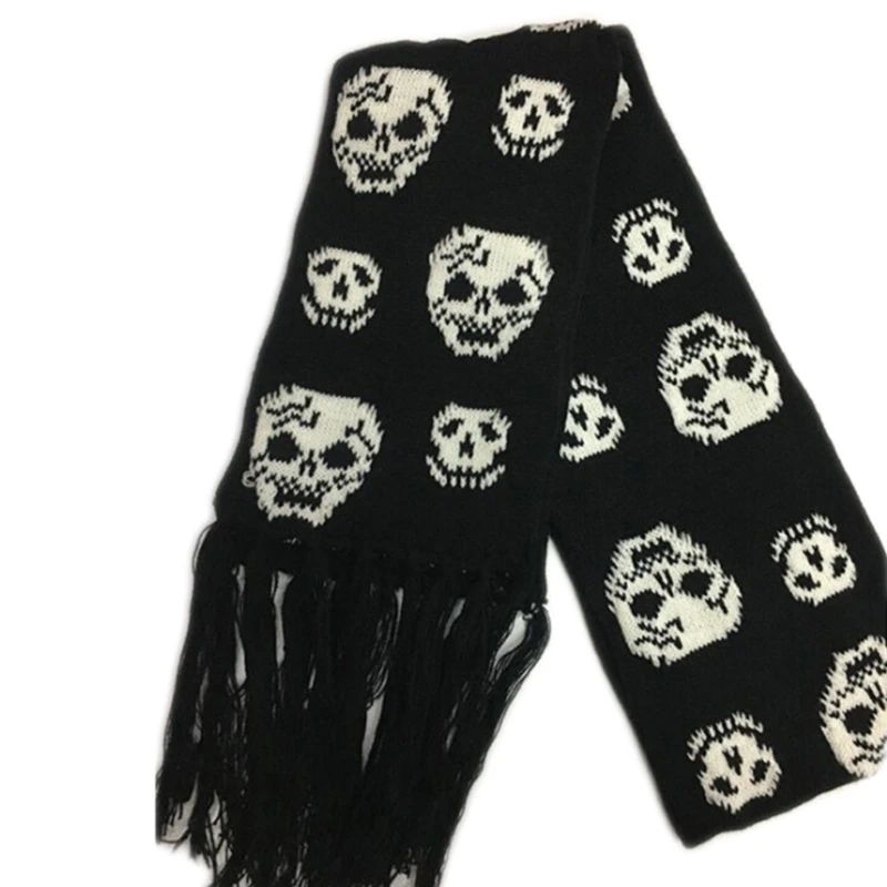 Top Trends: Scarf With Fringes For Men Black And White Skull Crossbones Knitted Scarf Imitation Wool Autumn Winter Stylish Skull Shoppable Styles - Image 5